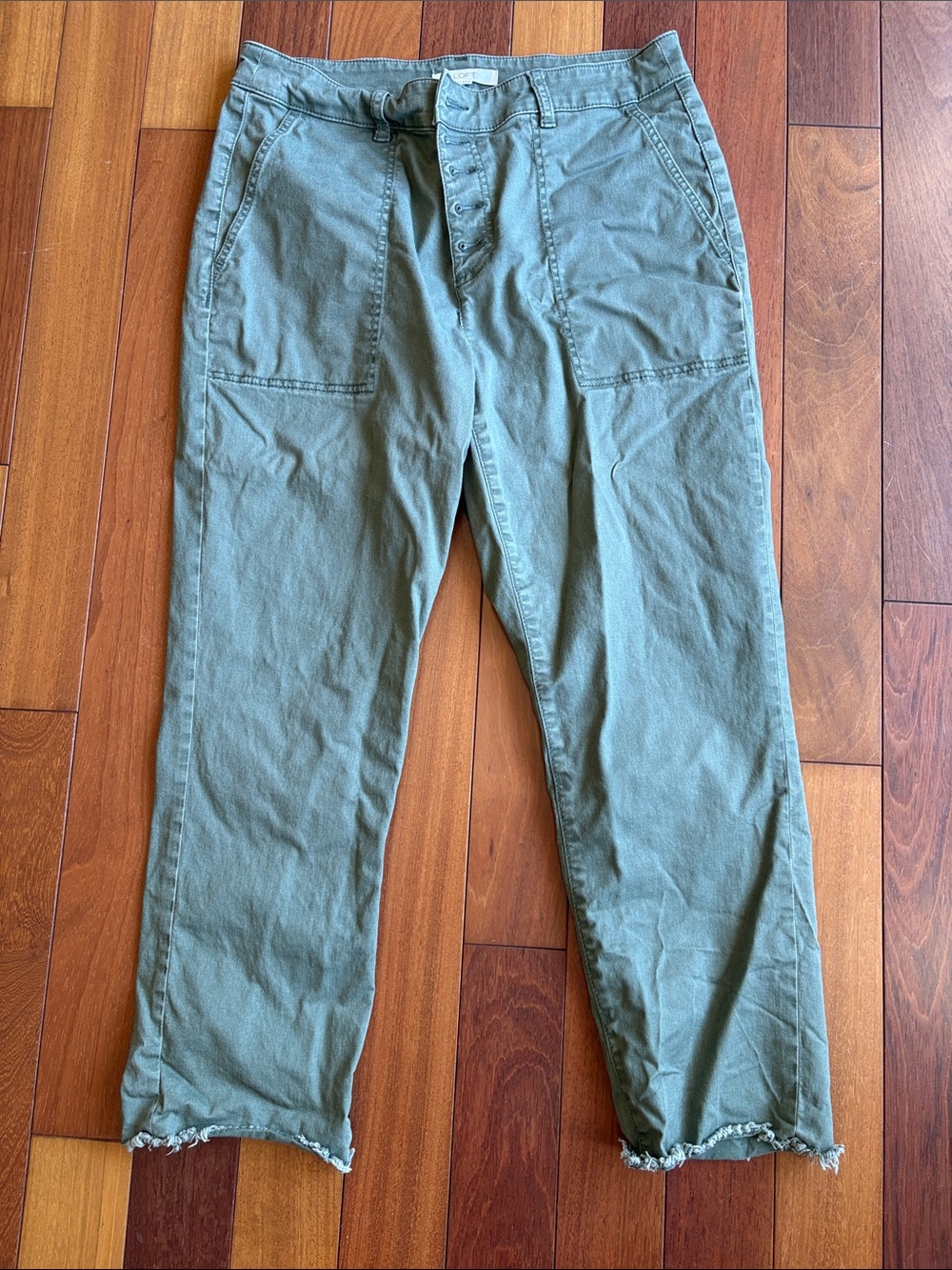 LOFT Olive Green Cargo Button-Fly Pants